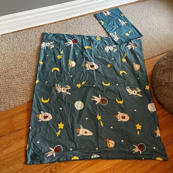 Crib Toddler Bed Duvet Cover and Pillow Case Blue Space Astronauts Stars - Picture 3 of 7